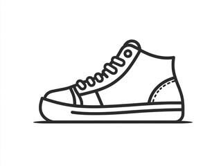A minimalist, black-and-white outline of a single sneaker, featuring laces and a thick sole, set against a white background