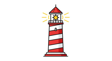 A red and white lighthouse, a beacon of hope and guidance, standing tall against the vastness of the sea, a symbol of safety