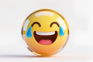 Obraz premium a yellow Gradient Laughing emoticon with tears of joy with 3D glass effect, modern digital art, white base 