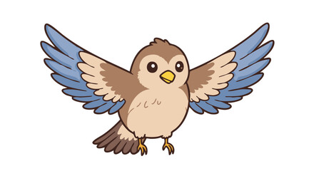 Cute Cartoon Bird with Open Wings