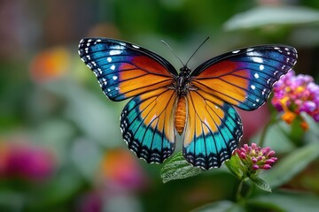 Fototapeta premium Colorful Butterfly on a Flower in a Garden