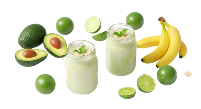 Healthy avocado banana lime smoothies for energy boost