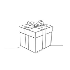 Gift box with ribbon in minimalist black line art style
