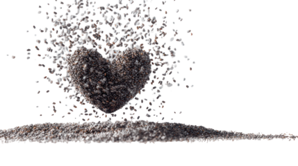 Heart shaped object breaking apart into small pieces isolated on transparent background