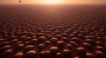 Fototapeta premium Alien Planet Landscape With Two Suns And Strange Earth Formations