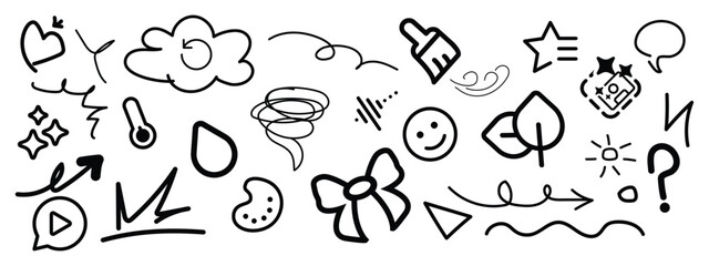 Hand drawn doodle vector set. Marketing doodle vector set. Simple sketch outline office planning icons. Drawing element silhouette. Doodle vector illustration.