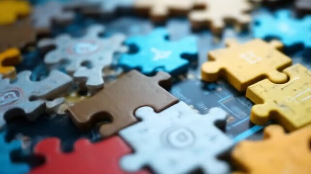 Puzzle pieces on a digital background symbolize the modular and interconnected nature of microservices architecture. 4k video