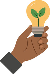 Sustainable Energy Concept – Hand Holding Eco Light Bulb with Green Plant
