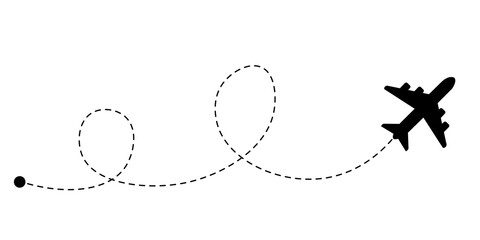 Vector icon representing the flight path of an airplane. Airplane line path vector icon of air plane flight route. Isolated on a transparent background. png

