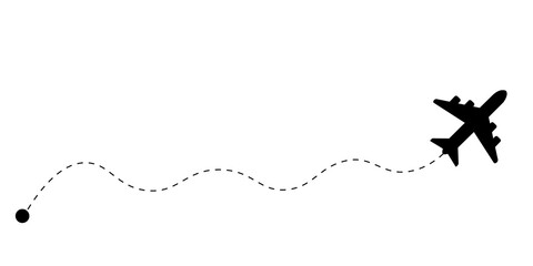 Vector icon representing the flight path of an airplane. Airplane line path vector icon of air plane flight route. Isolated on a transparent background. png
