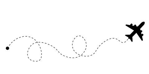 Vector icon representing the flight path of an airplane. Airplane line path vector icon of air plane flight route. Isolated on a transparent background. png
