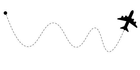 Vector icon representing the flight path of an airplane. Airplane line path vector icon of air plane flight route. Isolated on a transparent background. png
