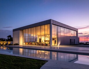 Fototapeta premium Modern architectural home at dusk