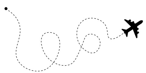 Fototapeta premium Vector icon representing the flight path of an airplane. Airplane line path vector icon of air plane flight route. Isolated on a transparent background. png 