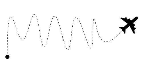 Vector icon representing the flight path of an airplane. Airplane line path vector icon of air plane flight route. Isolated on a transparent background. png
