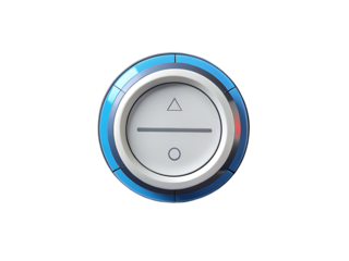 Circular air conditioner control button with blue accents isolated on a transparent background