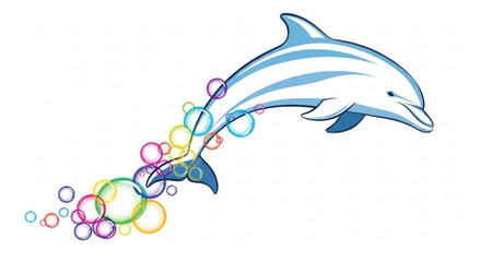 Obraz premium Dolphin jumping with bubbles playful marine mammal in motion aquatic creature performing ocean life and underwater world