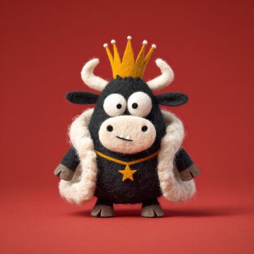 Stofftier Stier K?nig Illustration auf rotem Hintergrund Cartoon-Design