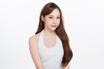 Obraz premium Beautiful Young Asian Woman with Healthy Skin Natural Makeup. Skincare Beauty Concept.