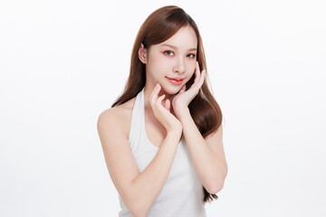 Fototapeta premium Beautiful Young Asian Woman with Healthy Skin Natural Makeup. Skincare Beauty Concept.