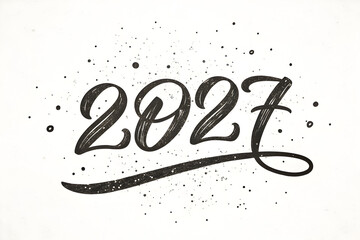 Handwritten Brush Stroke 2027 Typography on White Background
