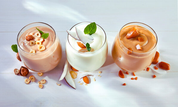 Joghurt verschiedene Sorten Kokos Karamel und Nuss