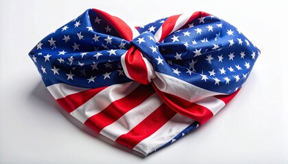 American flag fabric tied into heart-shaped knot, symbolizing patriotism.