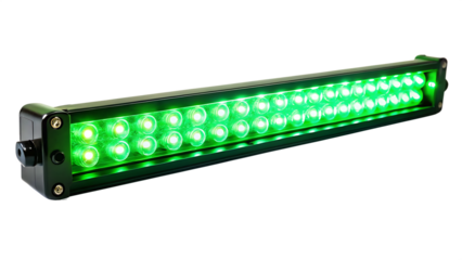 Green L E D light bar illuminated on background isolated on a transparent background