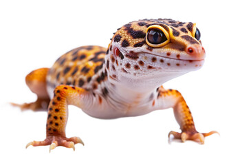 Obraz premium Leopard gecko with spotted pattern on isolated on a transparent background reptile