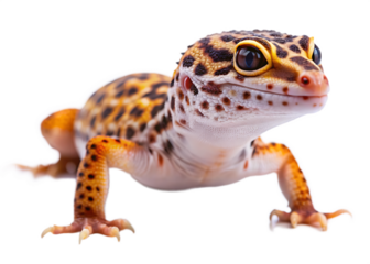 Leopard gecko with spotted pattern on isolated on a transparent background reptile