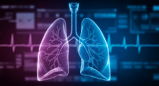 Illustration of human lungs with heart rate monitor in the background