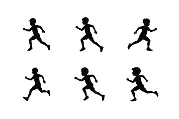 Running Boy Silhouette, Sprinting Boy Silhouette, Active Boy Silhouette, Kids Running Pose, Boy in Motion Silhouette