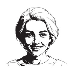 Black and white close up illustration of a beautiful woman face minimalist elegant line art drawing