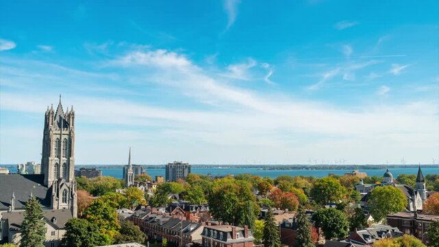 Timelapse of Kingston waterfront and lake view in late summer, scenic Ontario Canada landscape