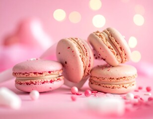 Pink macarons on a pink surface