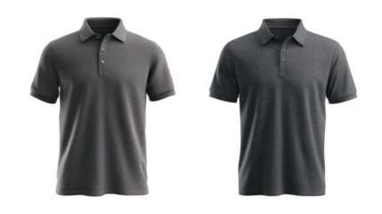 Two grey polo shirts with short sleeves isolated on transparent background