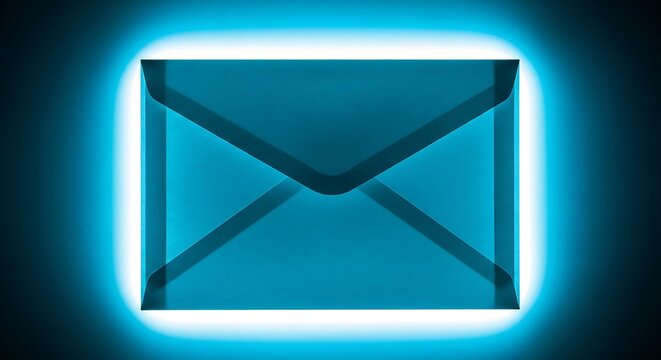 Glow envelope icon for web, mail symbol, digital contact sign