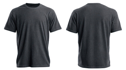 Dark gray t shirt front and back views isolated on transparent background