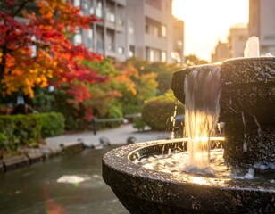 Autumnal fountain in a park