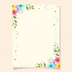 Elegant Floral Frame: Pastel Flowers, Gold Accents, Cream Background, Blank Space, Spring Theme, Wedding Invitation Design, Feminine, Soft, Romantic.