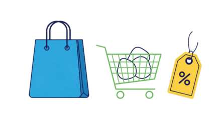 Time to shop retail and save with shopping bag and cart with sale tag