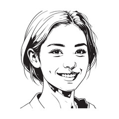 Black and white close up illustration of a beautiful woman face minimalist elegant line art drawing