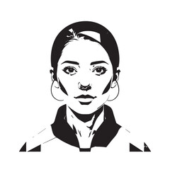 Black and white close up illustration of a beautiful woman face minimalist elegant line art drawing