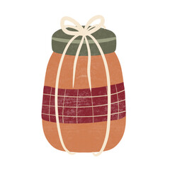 Rustic Jar with Plaid Band and Cream Ribbon Bow