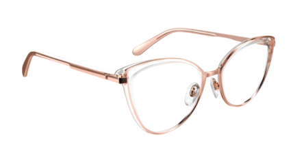 Fashionable cat eye eyeglasses with floral pattern isolated on transparent background