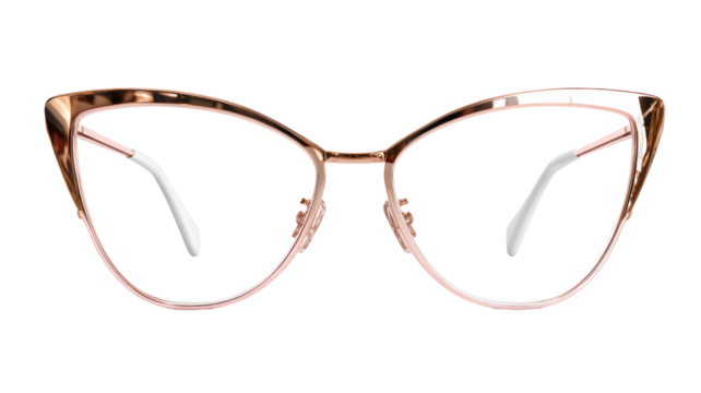 Elegant cat eye eyeglasses with gold accents isolated on transparent background