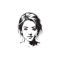 Black and white close up illustration of a beautiful woman face minimalist elegant line art drawing