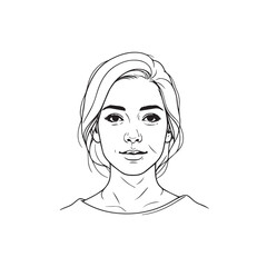 Black and white close up illustration of a beautiful woman face minimalist elegant line art drawing