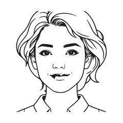 Black and white close up illustration of a beautiful woman face minimalist elegant line art drawing