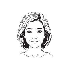 Black and white close up illustration of a beautiful woman face minimalist elegant line art drawing